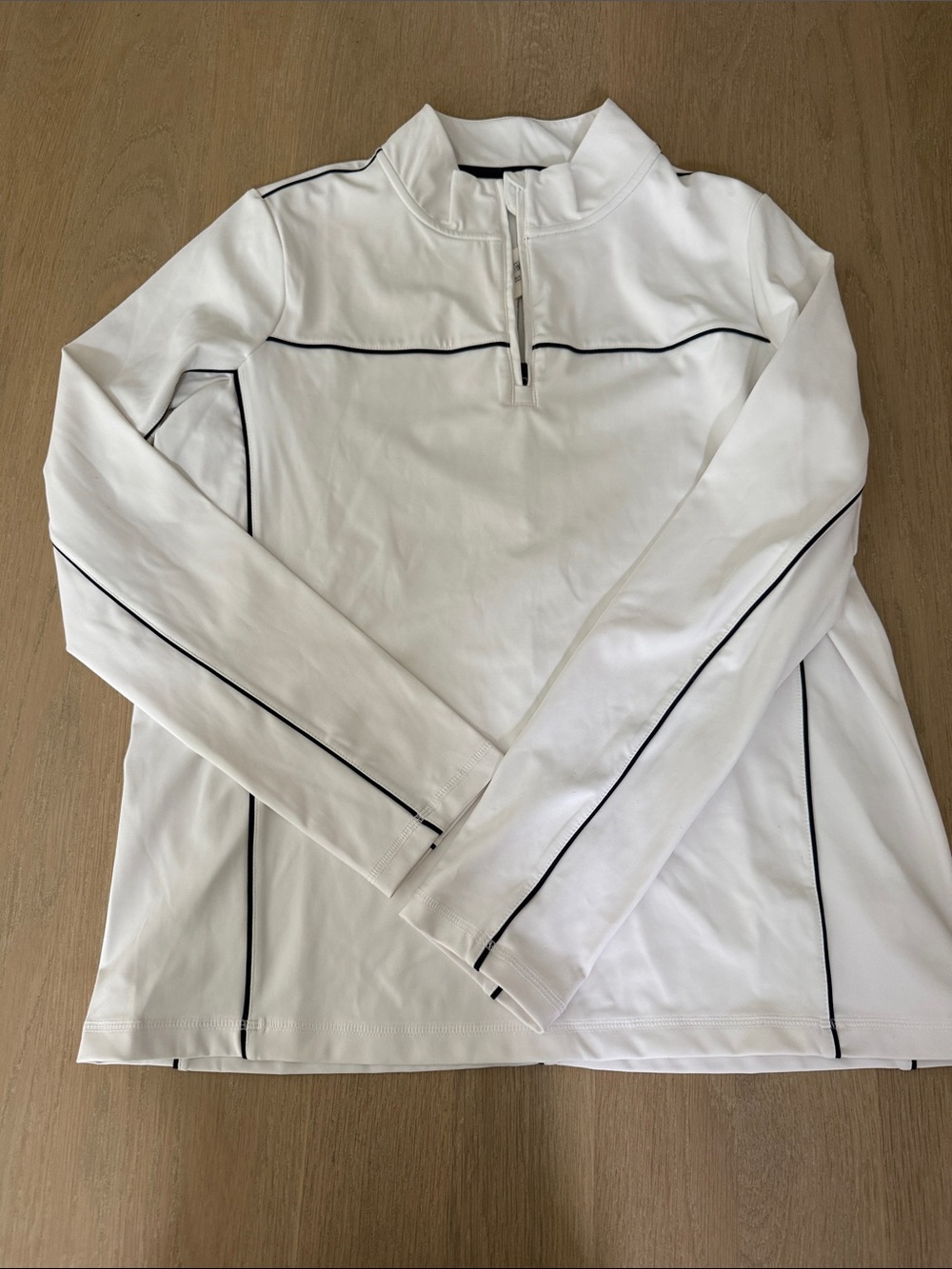 New Crisp White Quarter-Zip Performance Pullover with Black Piping